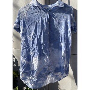 Beach Lunch Lounge Women’s S Blue White Tie Dye Button Down Short Sleeve Shirt